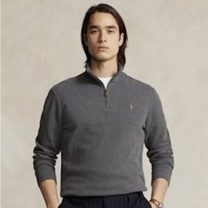 Polo Ralph Lauren Estate Rib Sweater Men XL Gray Pullover Quarter Zip Flesh Pony